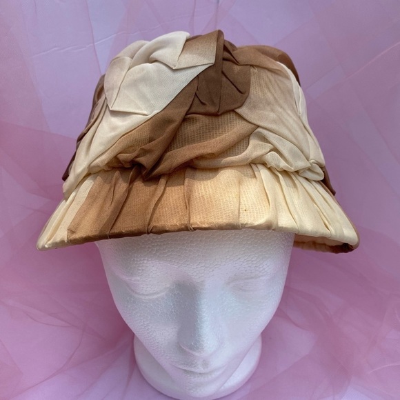 Vintage 2-Tone Brown Bucket Fascinator Hat - Picture 1 of 8